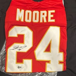 Skyy Moore signed and Authenticated Red and White Football Jersey with Signature